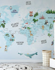 Blue World Map Wallpaper | Wonderwallsboutique