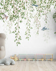 Hanging Leaves Birds Tropical Wallpaper Floral Wall ... | Wonderwallsboutique