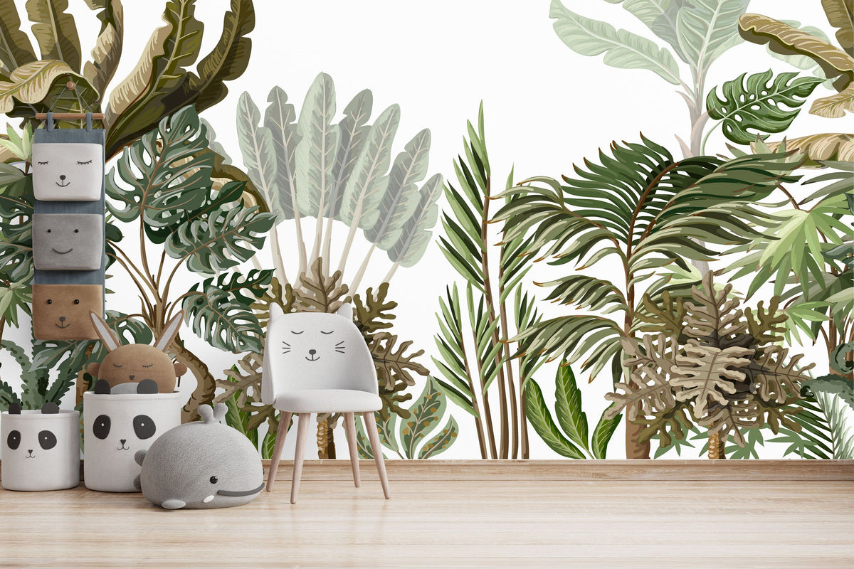 Tropical Palm Leaves Nursery Wallpaper | Wonderwallsboutique