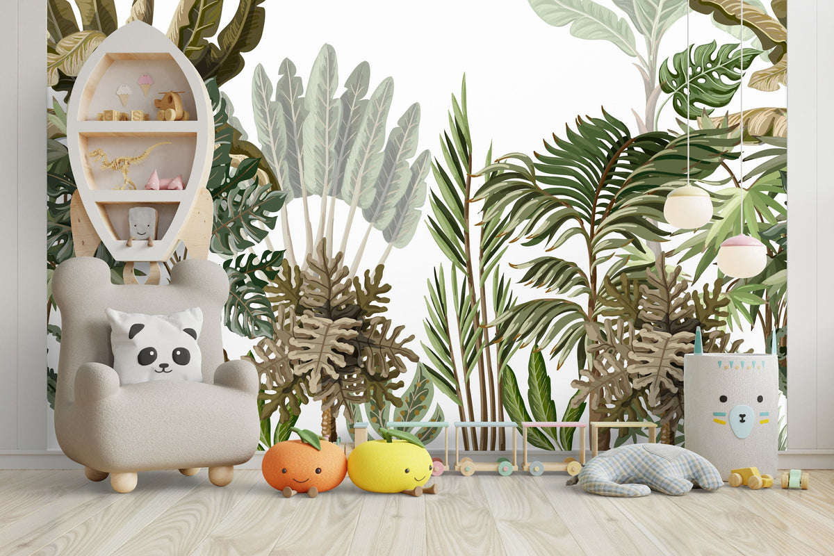 Tropical Palm Leaves Nursery Wallpaper | Wonderwallsboutique