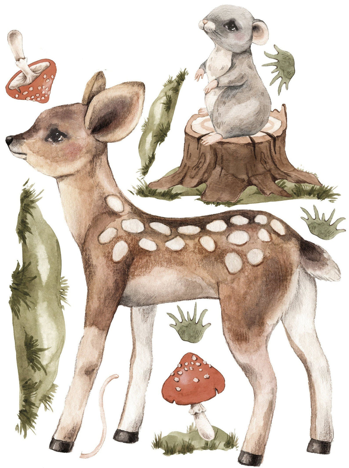 Big Wall sticker Set for kids, Nursery wall sticker, big set forest animals, nursery woodland,  hand painted, watercolor, Forest Buddies 2