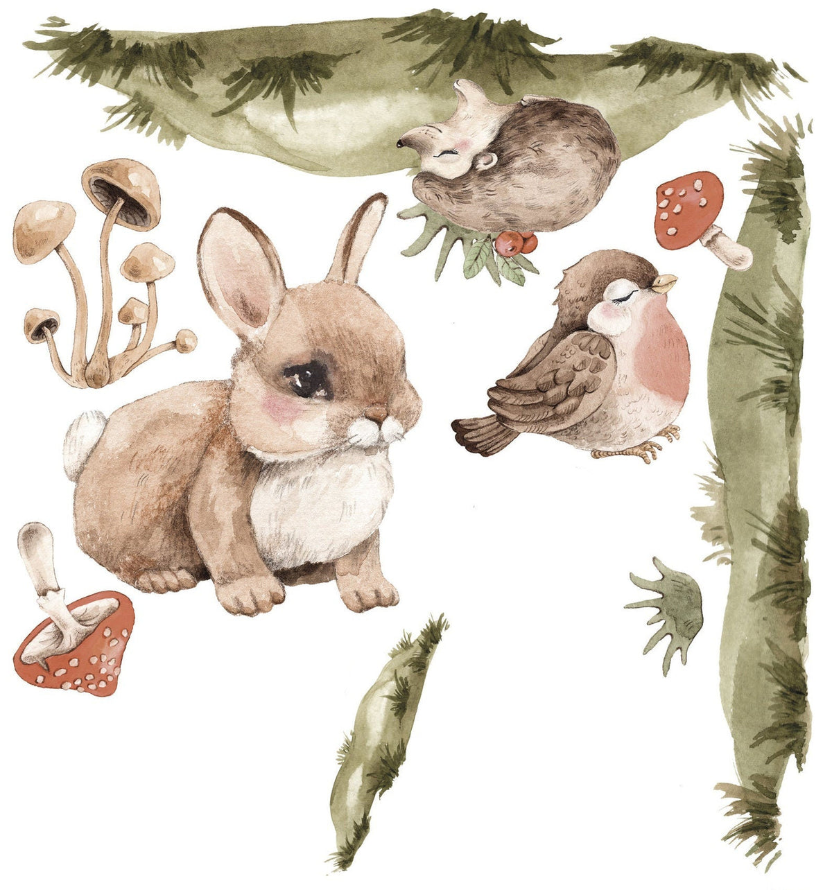 Big Wall sticker Set for kids, Nursery wall sticker, big set forest animals, nursery woodland,  hand painted, watercolor, Forest Buddies 2