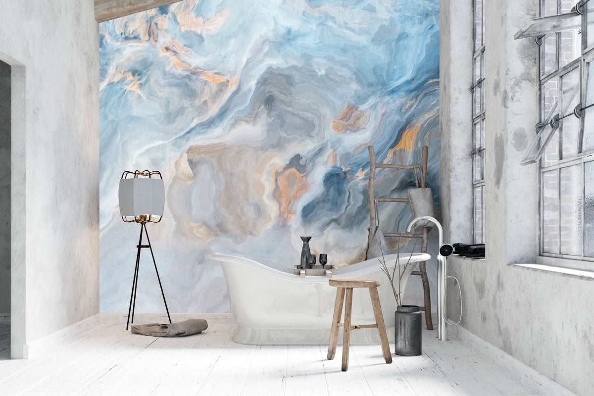 Marble aquarelle textured Wallpaper Mural - Blue and... | Wonderwallsboutique