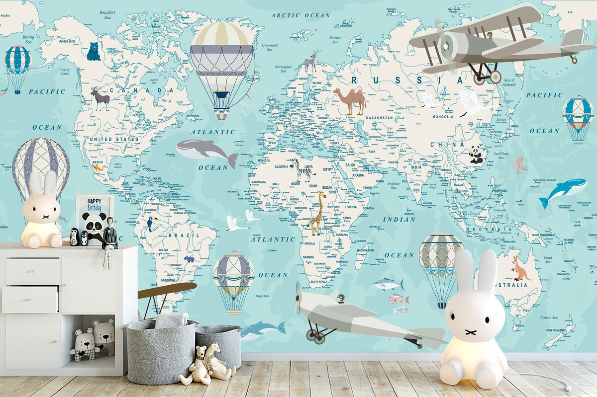 Kids World Map Wallpaper Peel and Stick | Wonderwallsboutique