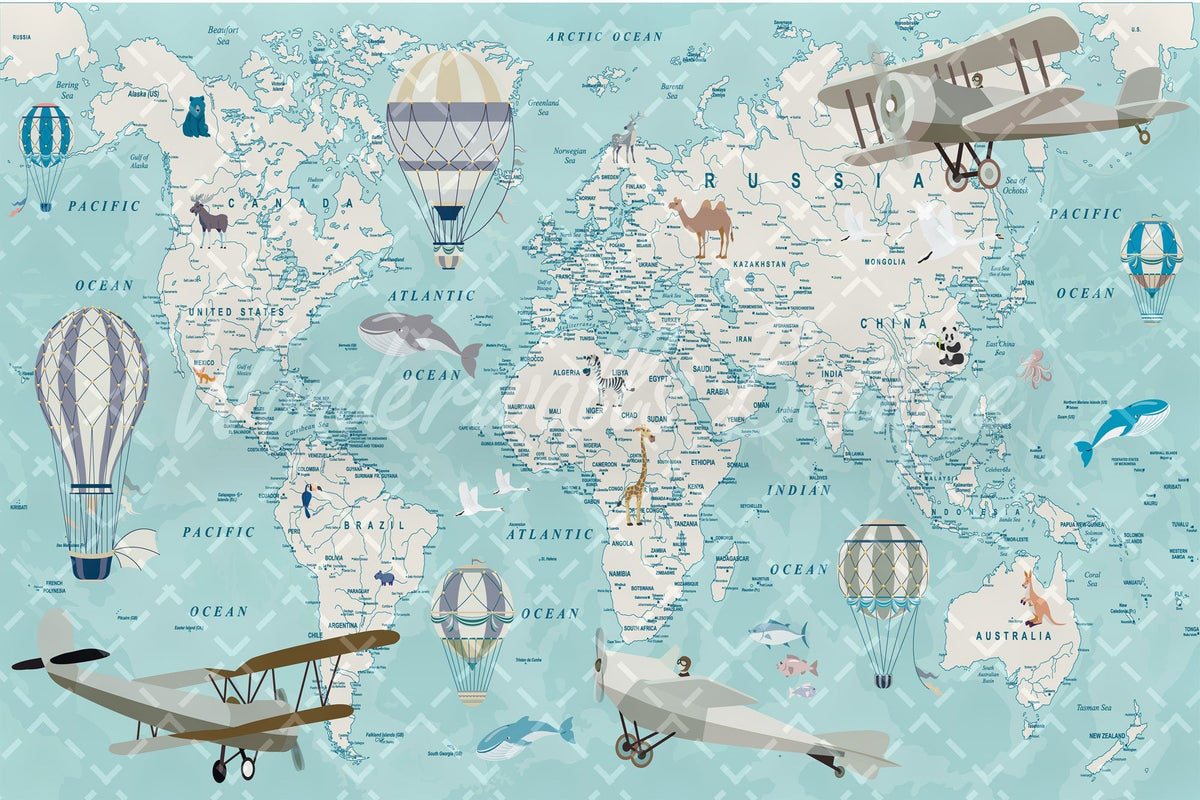 Kids World Map Wallpaper Peel and Stick | Wonderwallsboutique