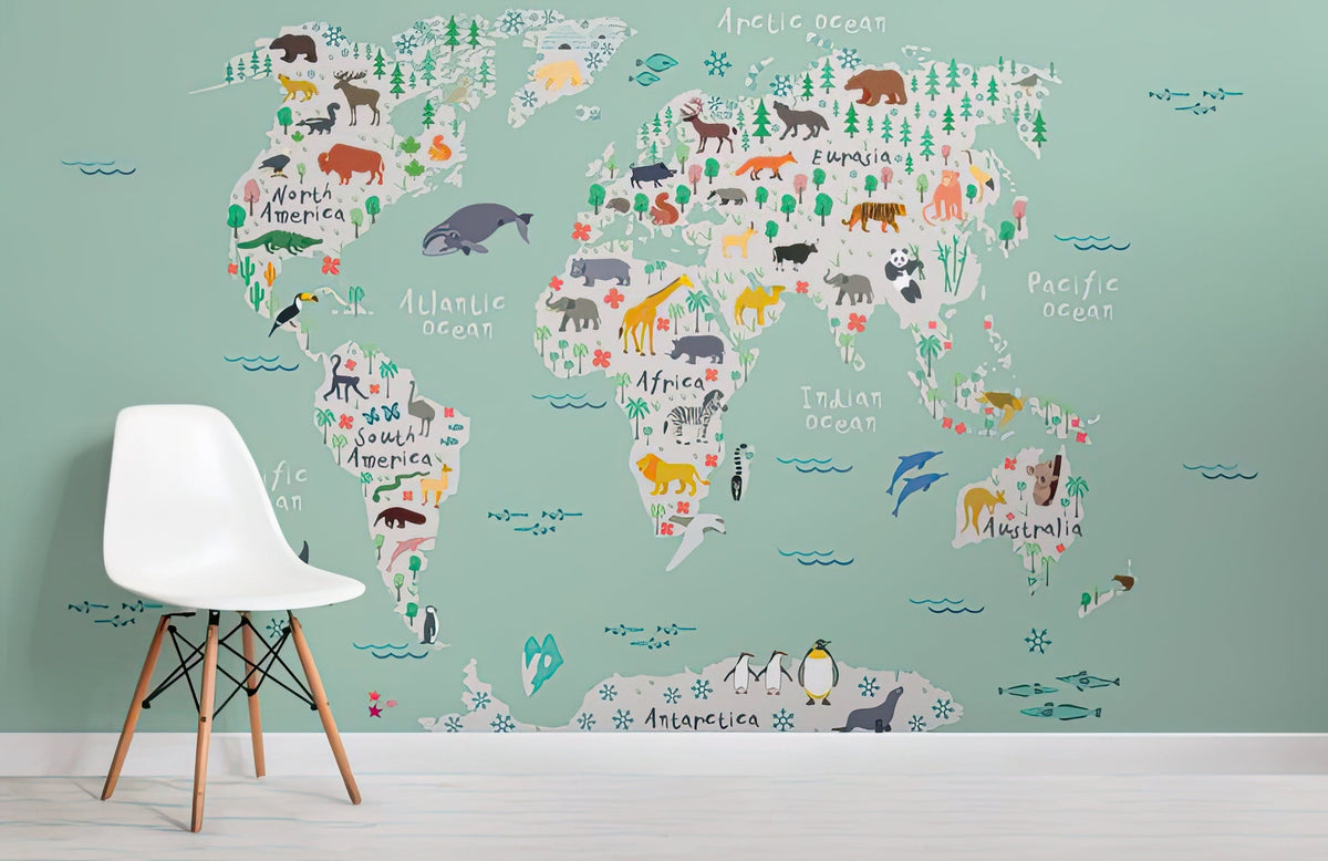 Giant Safari Kids Safari Map Wallpaper Mural Mural | Wonderwallsboutique