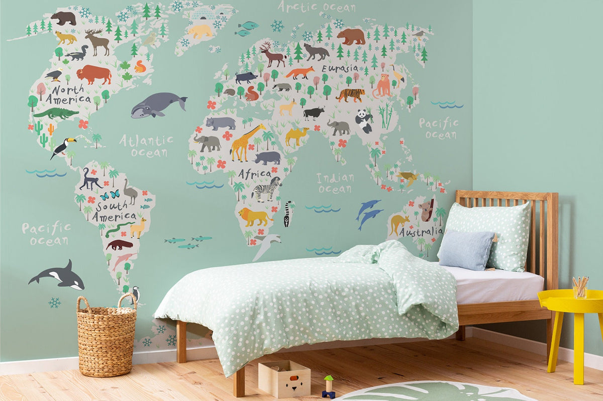 Giant Safari Kids Safari Map Wallpaper Mural Mural | Wonderwallsboutique