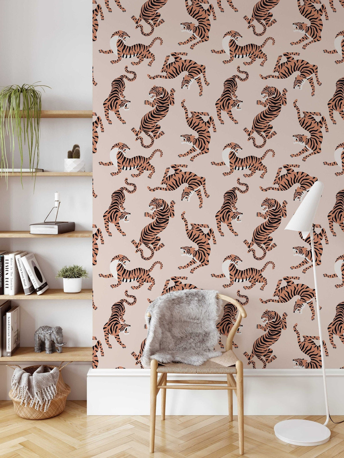 Boho Neutral Rose Tiger Wallpaper Removable Peel and... | Wonderwallsboutique