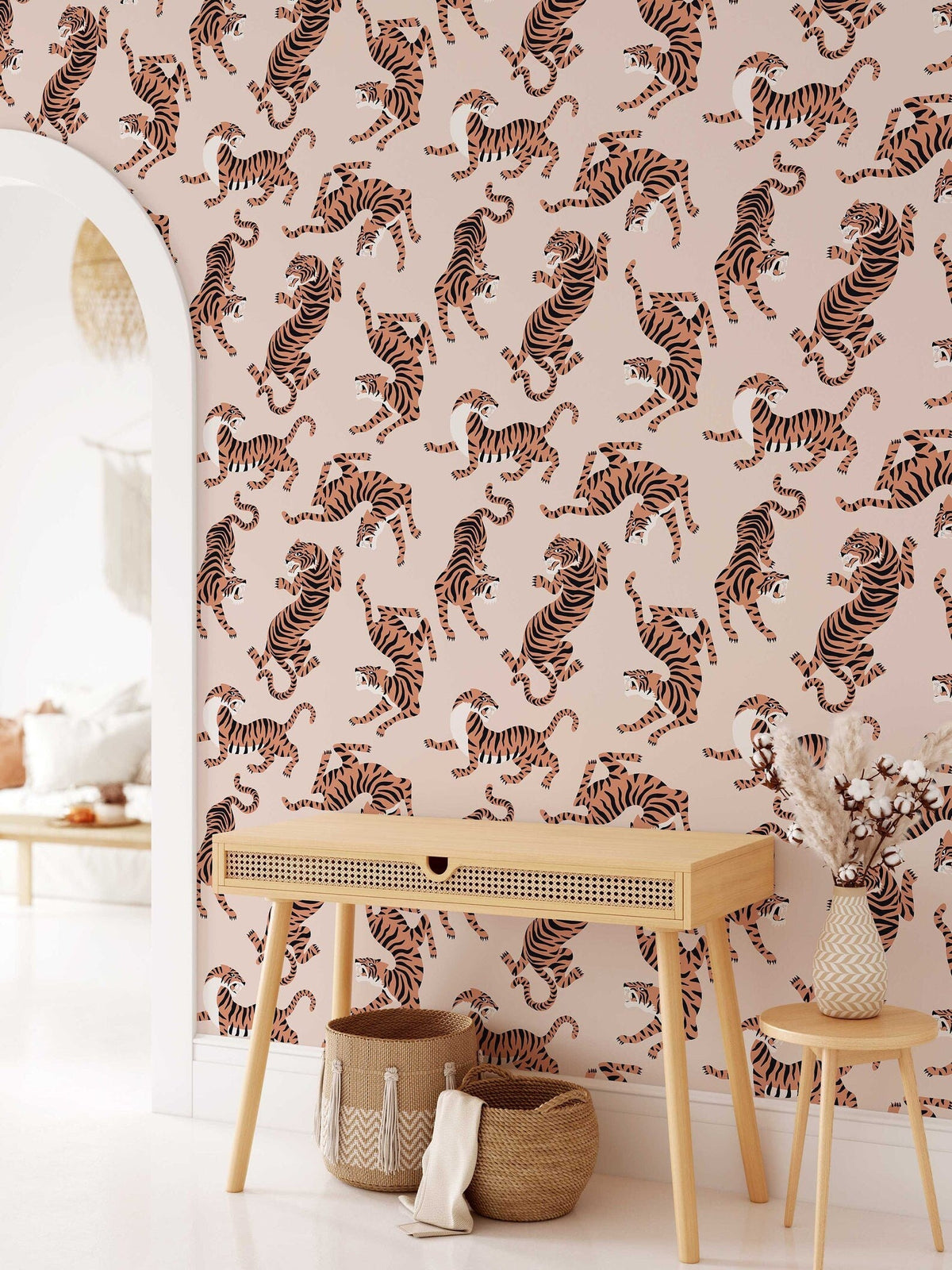 Boho Neutral Rose Tiger Wallpaper Removable Peel and... | Wonderwallsboutique