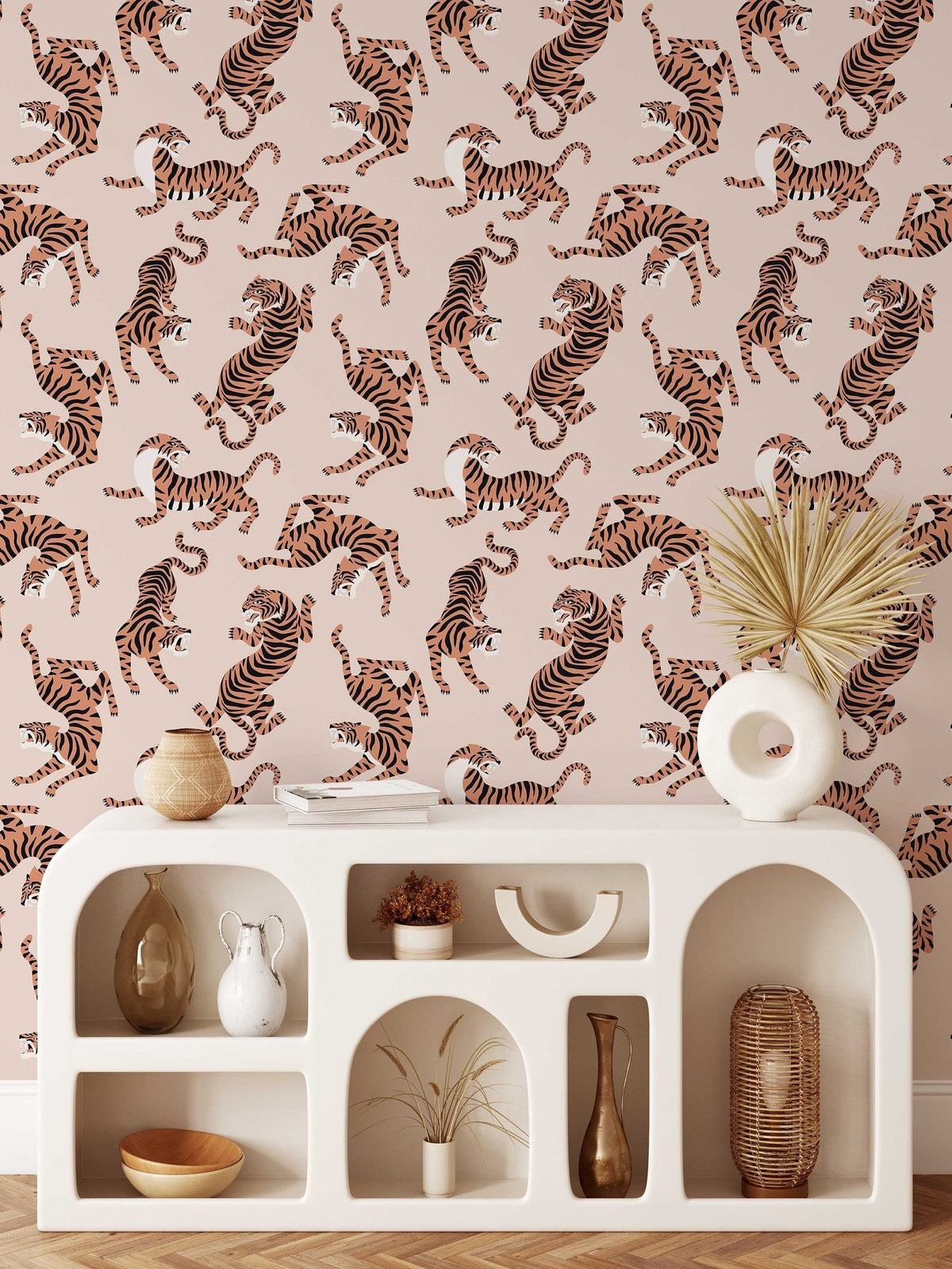 Boho Neutral Rose Tiger Wallpaper Removable Peel and... | Wonderwallsboutique