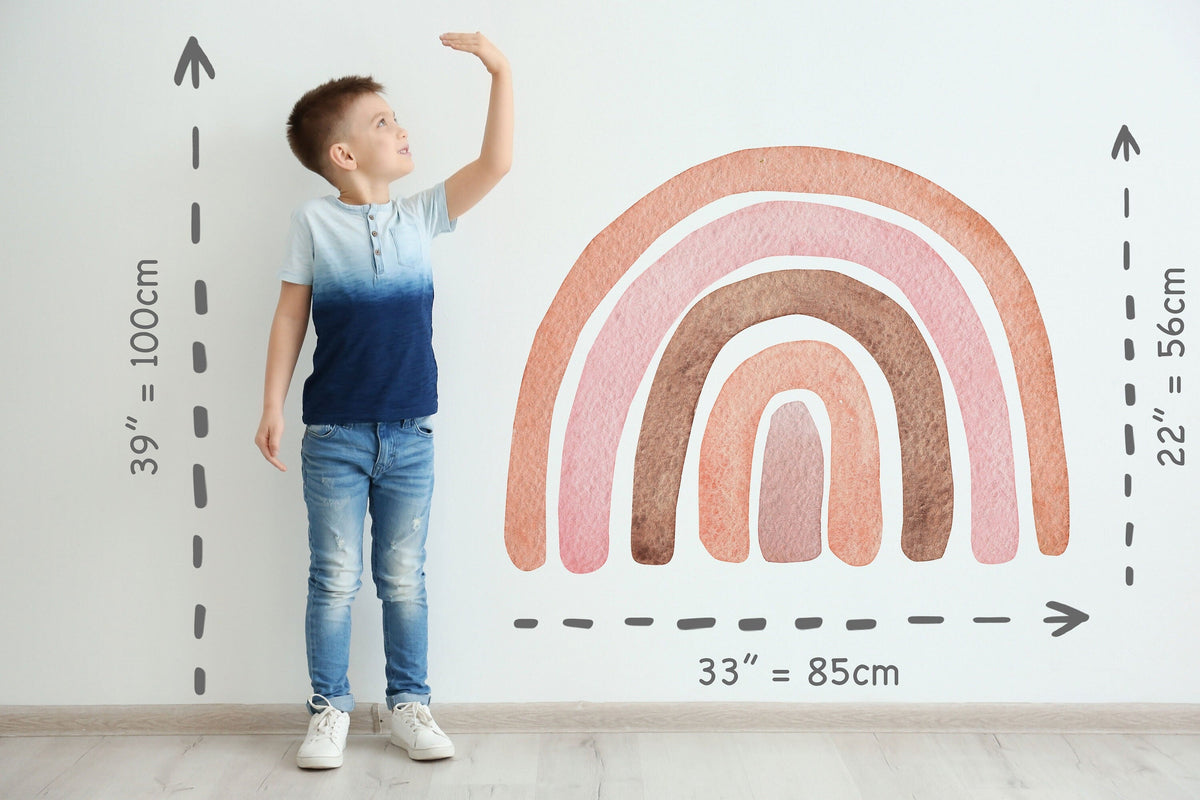 Large Rainbow Wall Sticker With Heart Raindrops Mural Ideal for Nursery, Kids Room, Photo Prop, Baby Shower, Rainbow Baby