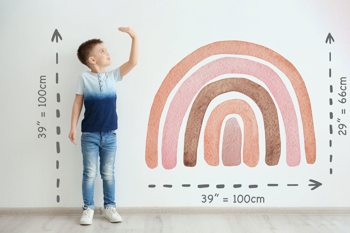 Large Rainbow Wall Sticker With Heart Raindrops Mural Ideal for Nursery, Kids Room, Photo Prop, Baby Shower, Rainbow Baby