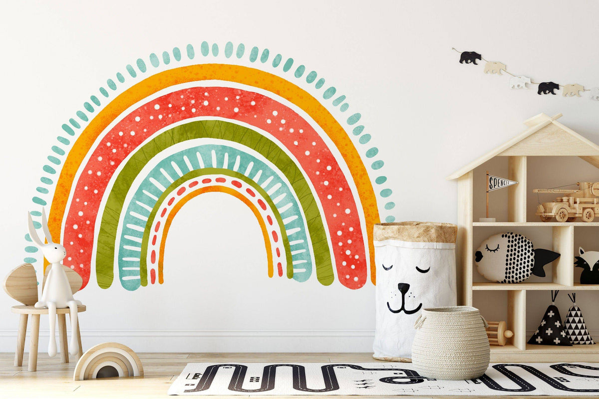 Boho Rainbow Cloud Wall Stickers, Boho Watercolor Playroom for Kids, Girl Bedroom Rainbow Wall Stickers, Mural Ideal Nursery Decoration