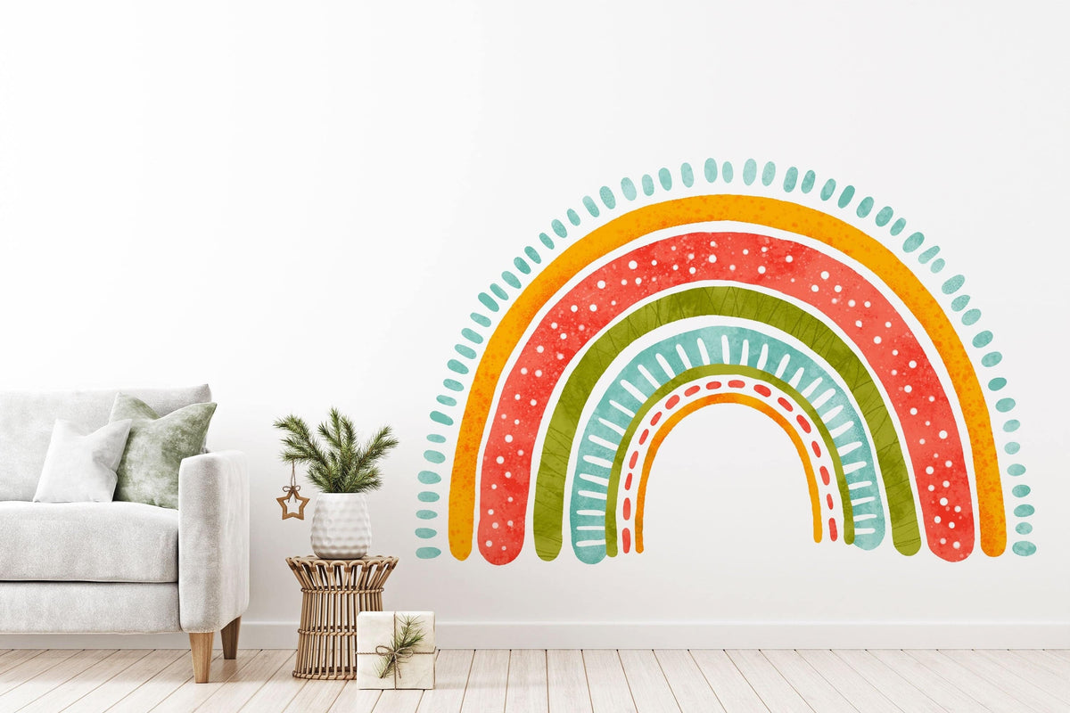 Boho Rainbow Cloud Wall Stickers, Boho Watercolor Playroom for Kids, Girl Bedroom Rainbow Wall Stickers, Mural Ideal Nursery Decoration