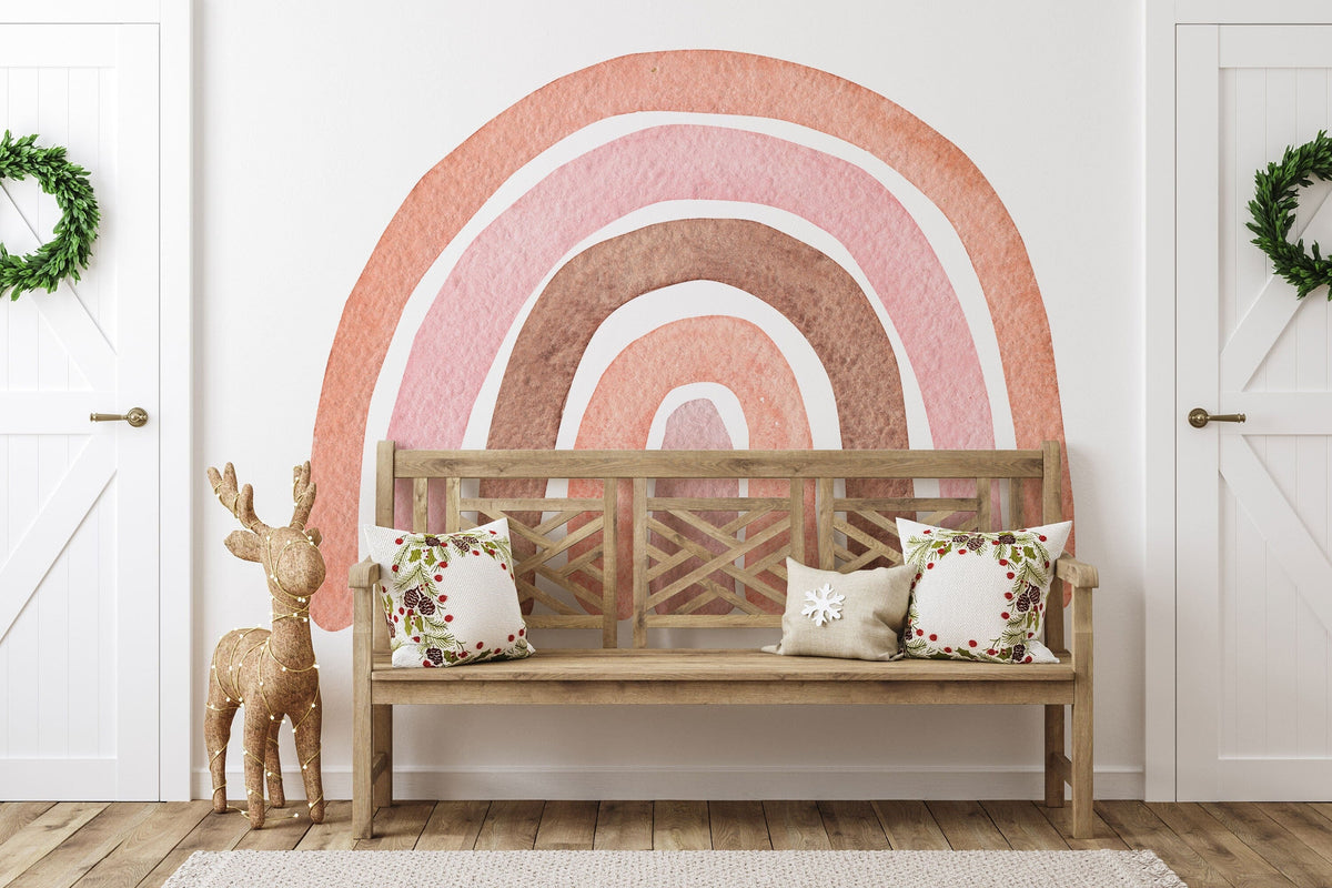 Large Rainbow Wall Sticker With Heart Raindrops Mural Ideal for Nursery, Kids Room, Photo Prop, Baby Shower, Rainbow Baby