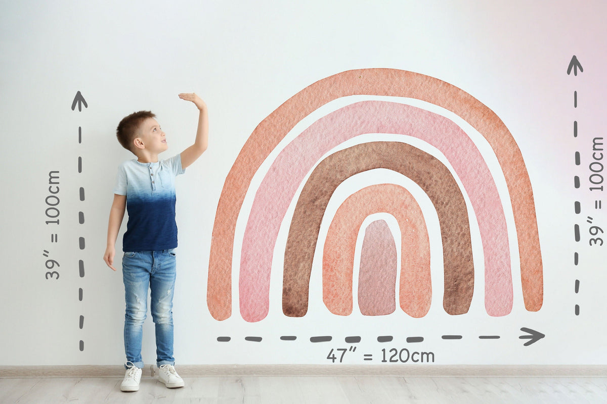 Large Rainbow Wall Sticker With Heart Raindrops Mural Ideal for Nursery, Kids Room, Photo Prop, Baby Shower, Rainbow Baby
