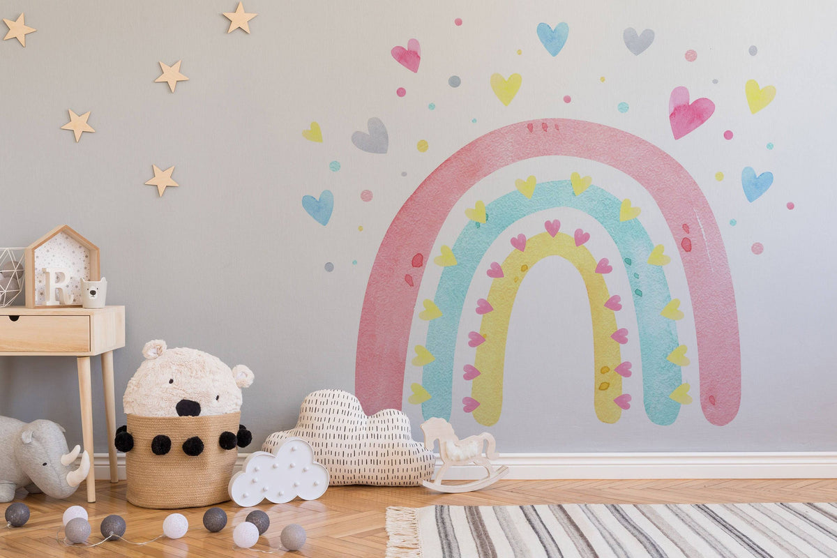 Boho Watercolor Playroom Kids, Mural Ideal Nursery Decor, Boho Rainbow Wall Stickers, Wall Decor, Girl Bedroom, Photo Prop, Baby Shower