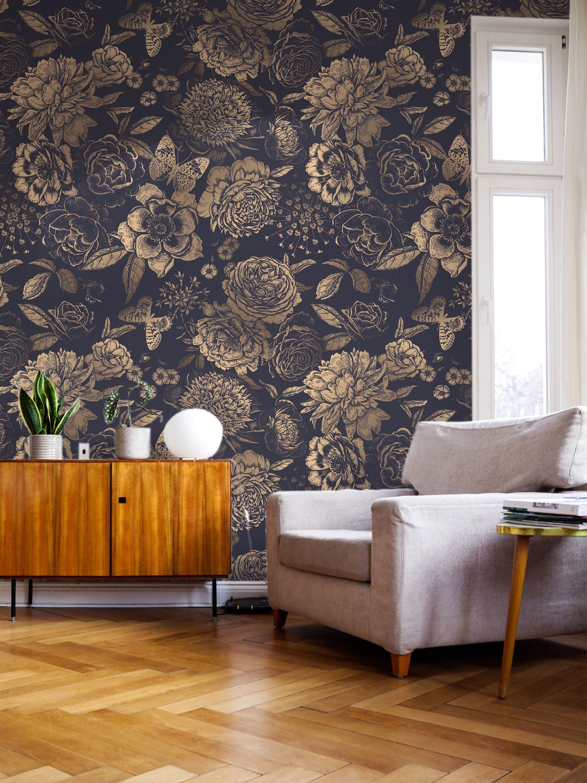 Vintage Flower Gold Color Wallpaper Peel and Stick | Wonderwallsboutique