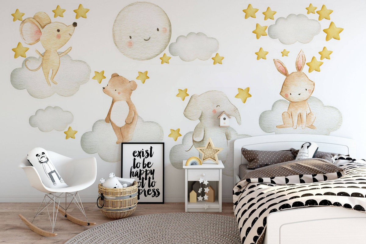 Watercolor Cloud Animals | Nursery Wall Decal | Watercolor Animals | Wall Art | Nursery Wall Stickers | Girls Sticker Kids