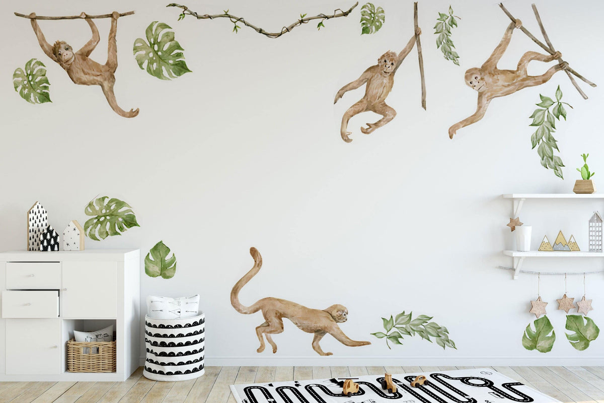 Safari Animals Wall Decal | Nursery Wall Decal | Jungle Animals | Tropical Monkey Wall Stickers | Wall Decal For Kids