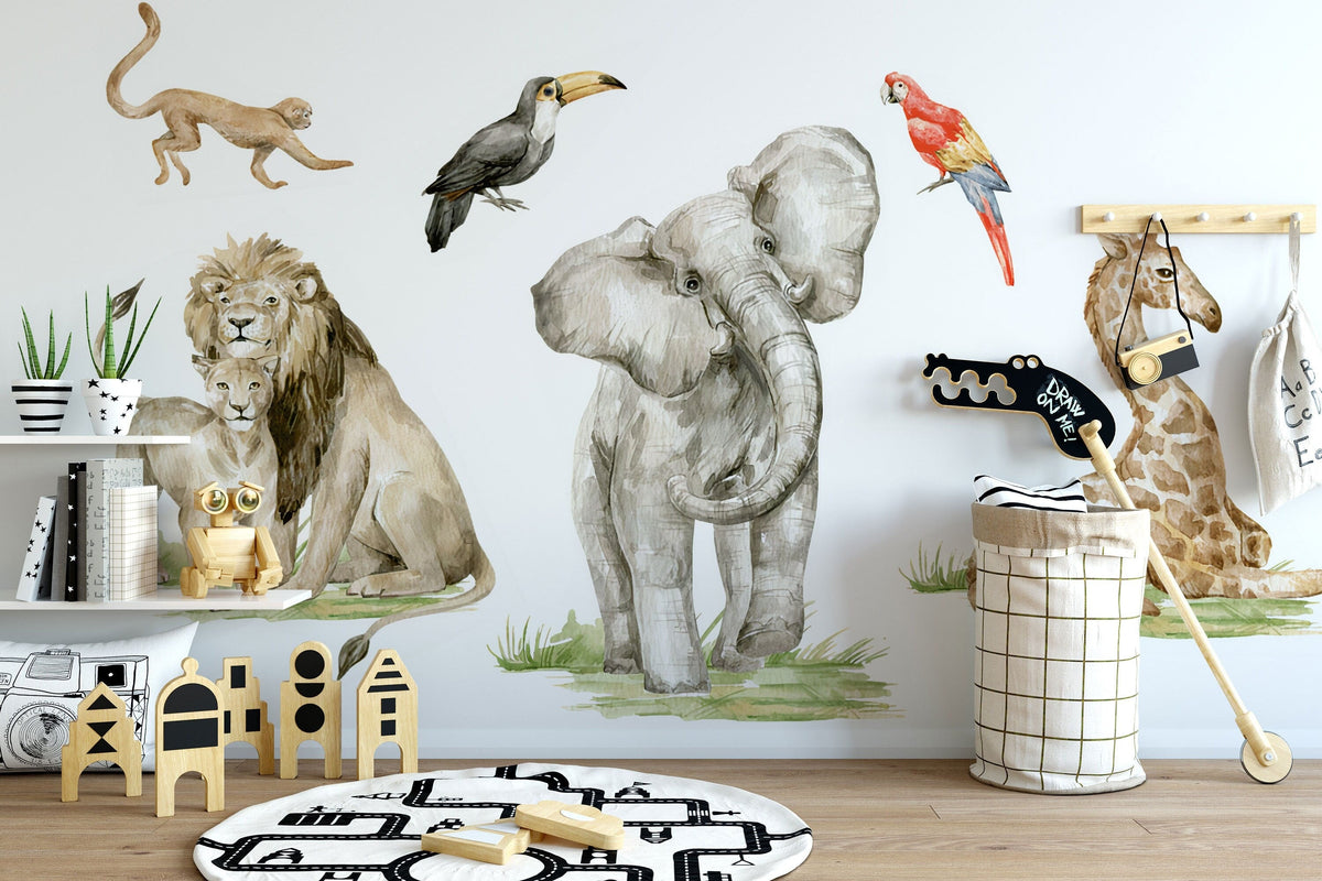 Jungle Animals | Safari Animals Wall Decal | Nursery Wall Decal | Tropical Monkey Wall Stickers | Wall Decal For Kids