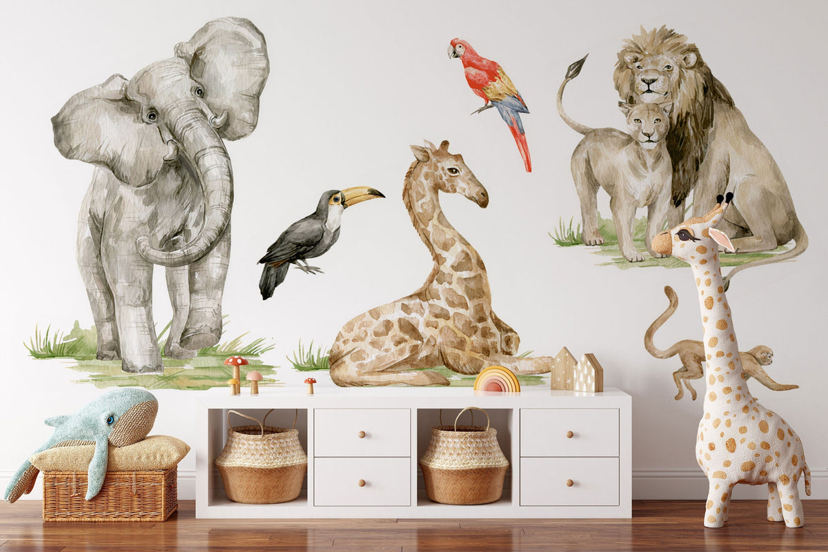 Jungle Animals | Safari Animals Wall Decal | Nursery Wall Decal | Tropical Monkey Wall Stickers | Wall Decal For Kids