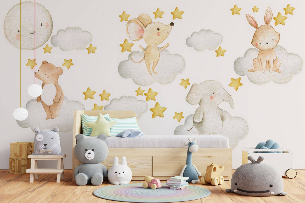 Watercolor Cloud Animals | Nursery Wall Decal | Watercolor Animals | Wall Art | Nursery Wall Stickers | Girls Sticker Kids