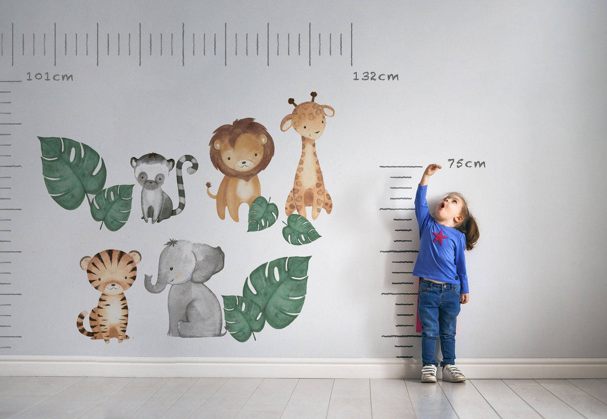 Monstera Leaf | Safari Animals | Nursery Wall Decal | Jungle Animals Wall Stickers | Wall Decal For Kids | Watercolor Animals