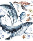 Ocean Animals Wall Decal for Kids and Nursery, Sticker Set, Dolphin, Turtle, Whale, Fishes, Seal,  Corals, Watercolour,  OCEAN Life