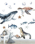 Ocean Animals Wall Decal for Kids and Nursery, Sticker Set, Dolphin, Turtle, Whale, Fishes, Seal,  Corals, Watercolour,  OCEAN Life