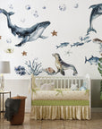 Ocean Animals Wall Decal for Kids and Nursery, Sticker Set, Dolphin, Turtle, Whale, Fishes, Seal,  Corals, Watercolour,  OCEAN Life