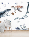 Ocean Animals Wall Decal for Kids and Nursery, Sticker Set, Dolphin, Turtle, Whale, Fishes, Seal,  Corals, Watercolour,  OCEAN Life