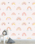 Watercolor Rainbow Rain Clouds Hearts Wallpaper Rain... | Wonderwallsboutique