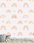 Watercolor Rainbow Rain Clouds Hearts Wallpaper Rain... | Wonderwallsboutique