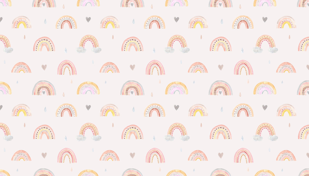 Watercolor Rainbow Rain Clouds Hearts Wallpaper Rain... | Wonderwallsboutique