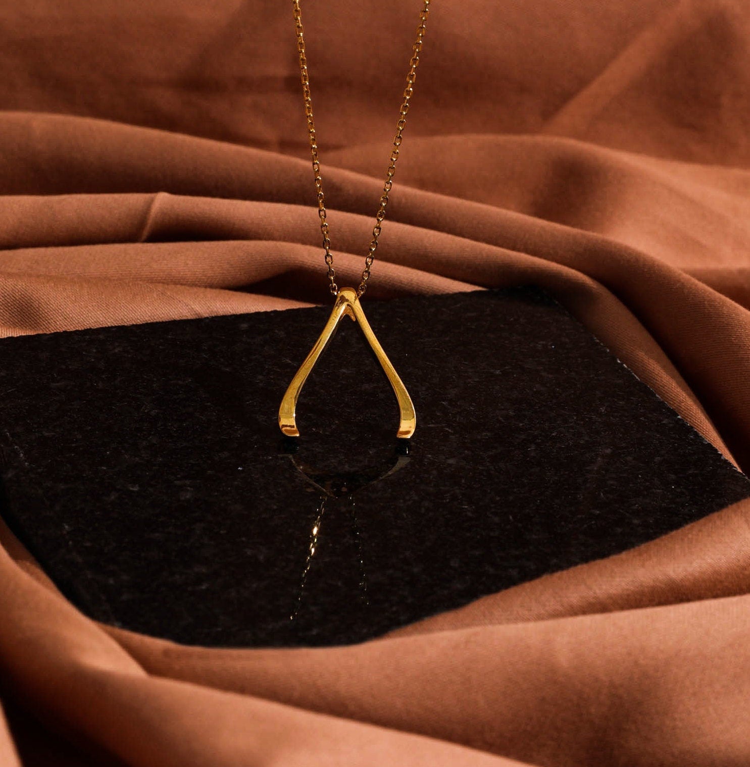 Wishbone Necklace Gold Ring Holder