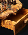 Handmade Olive Wood Chess Set with Storage Drawer - Luxury Wooden Board Game