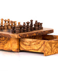 Handmade Olive Wood Chess Set with Storage Drawer - Luxury Wooden Board Game