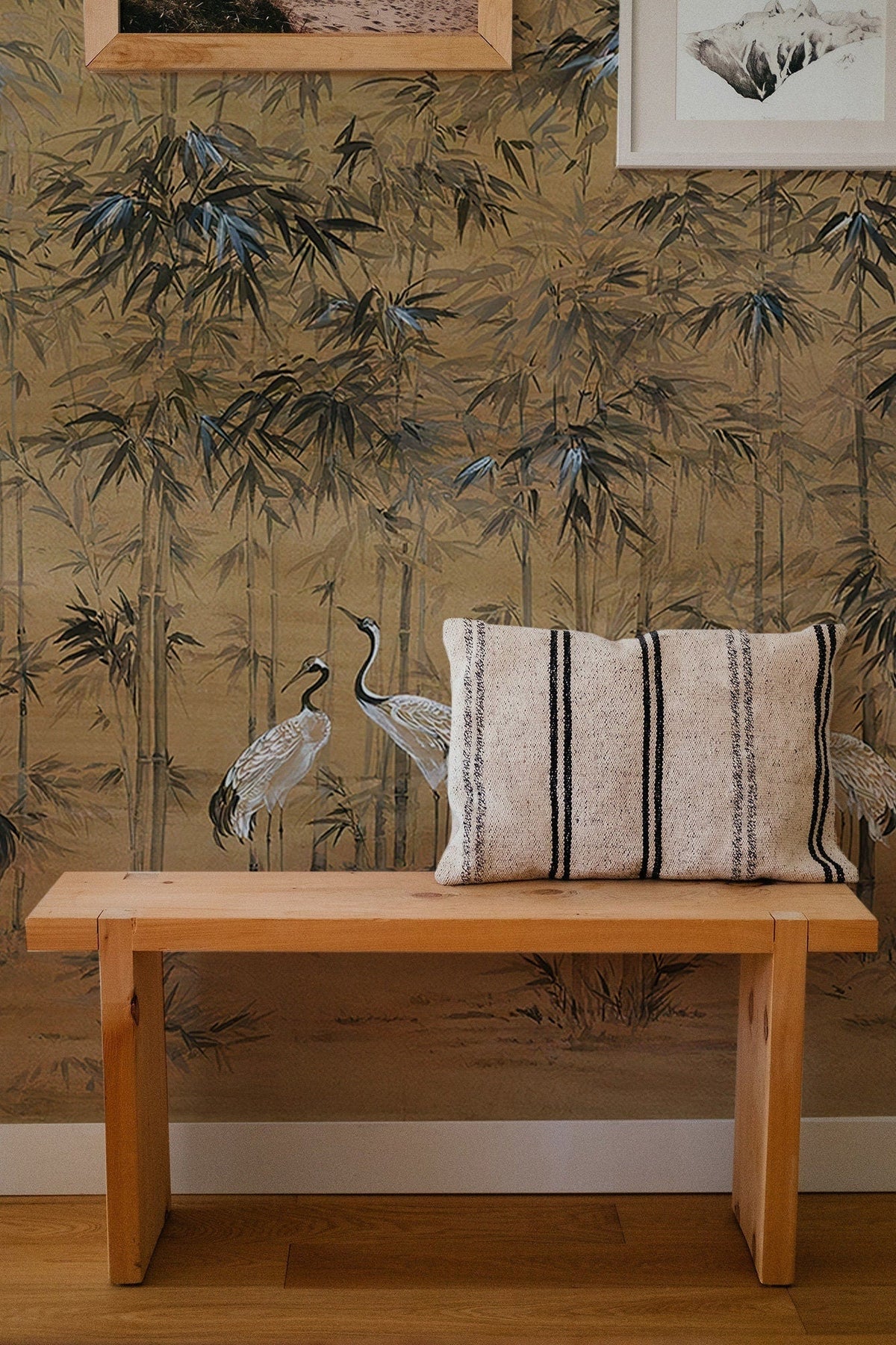 Crane Bird And Monstera Leaves Wallpaper Peel and Stick | Wonderwallsboutique