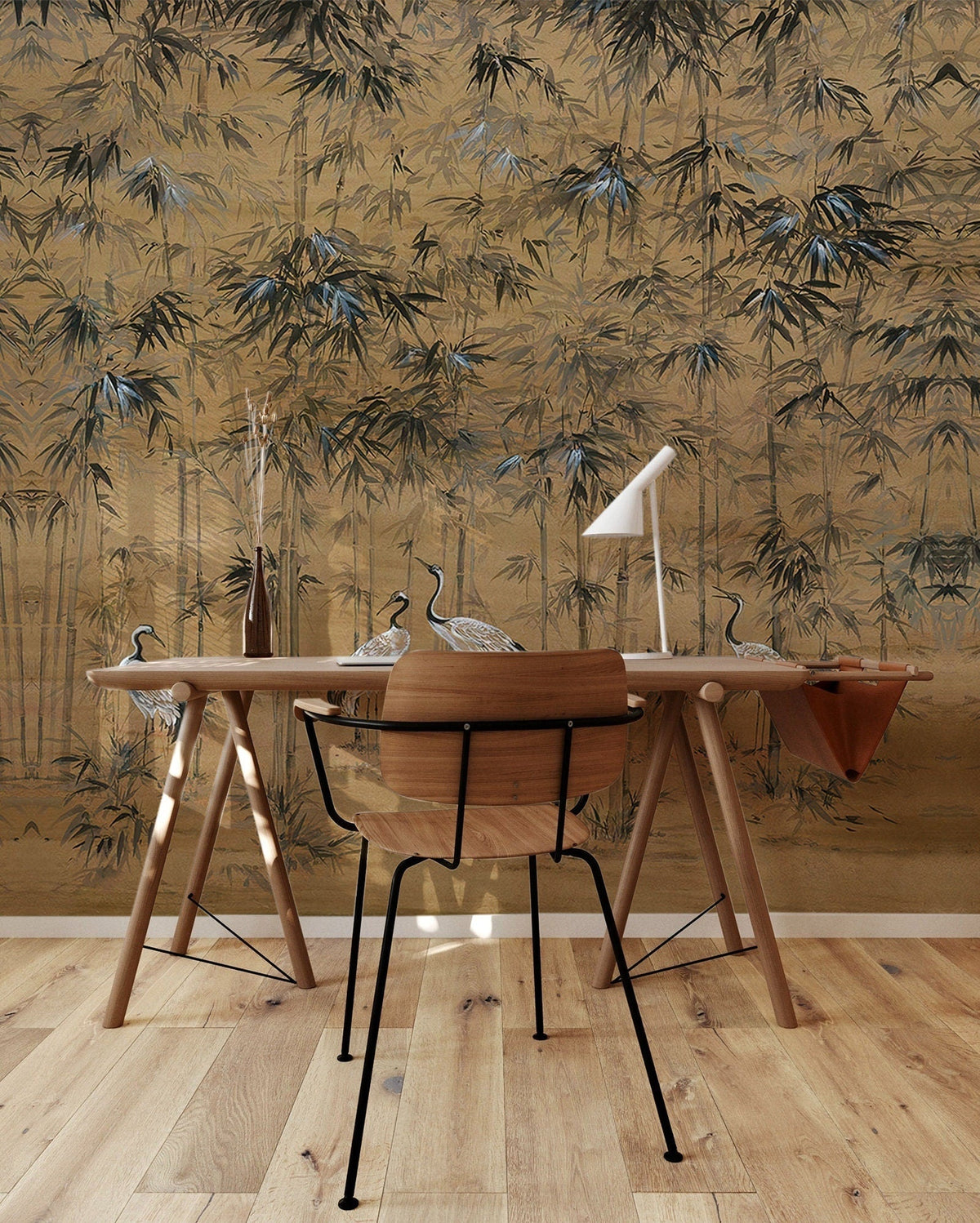 Crane Bird And Monstera Leaves Wallpaper Peel and Stick | Wonderwallsboutique