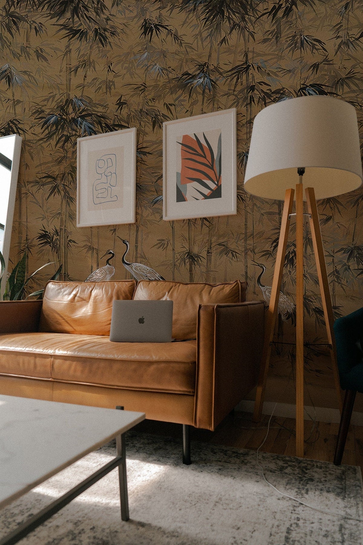 Crane Bird And Monstera Leaves Wallpaper Peel and Stick | Wonderwallsboutique