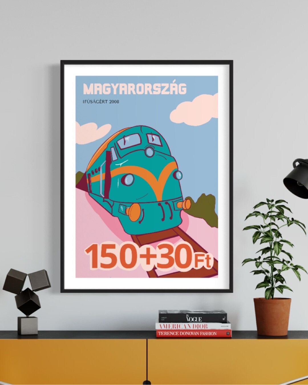 Retro colorful Hungarian train print, A4 unframed wall art, premium recycled paper, vintage inspired decor, best-selling unique design by Little Egret Design at brixbailey.com