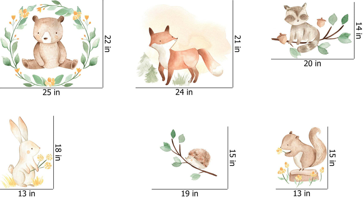 Forest Animals Nursery Wall Decal Sticker, Woodland Animals Wall Art, Watercolor Wall decal for kids