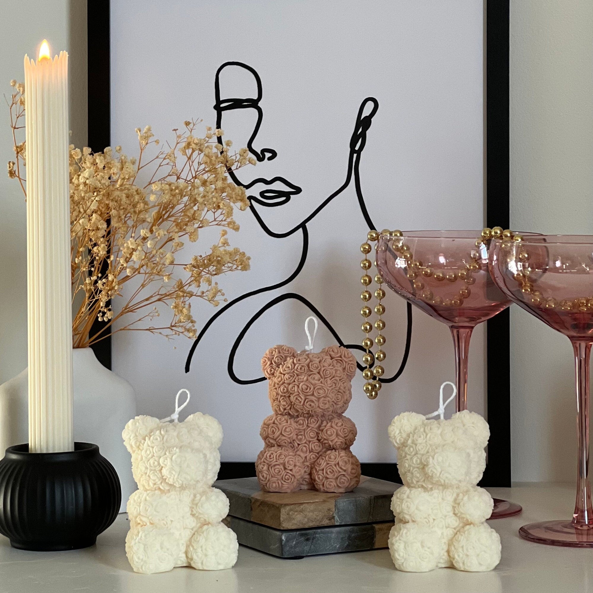 Rose Teddy Bear Candle: Hand Poured Soy Wax Blend Home Decor-1