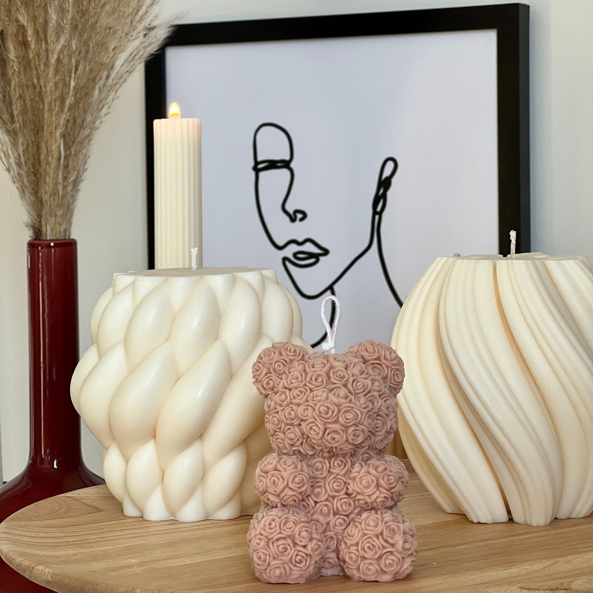 Rose Teddy Bear Candle: Hand Poured Soy Wax Blend Home Decor-2