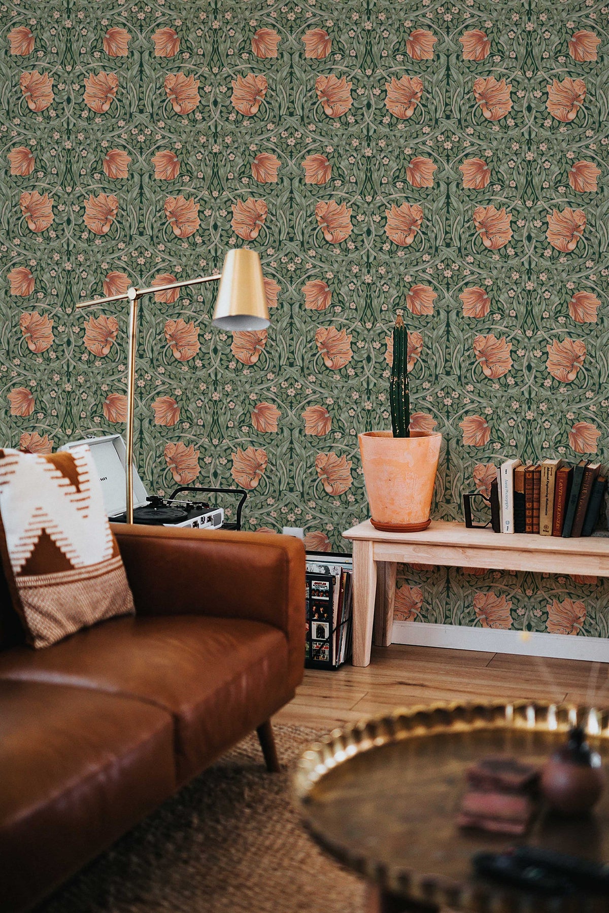 William Morris Pimpernel Pattern Peel and Stick Wallpaper Self-Adhesive Removable Wallcovering Fabric &amp; Light Canvas Texture Wall Murals
