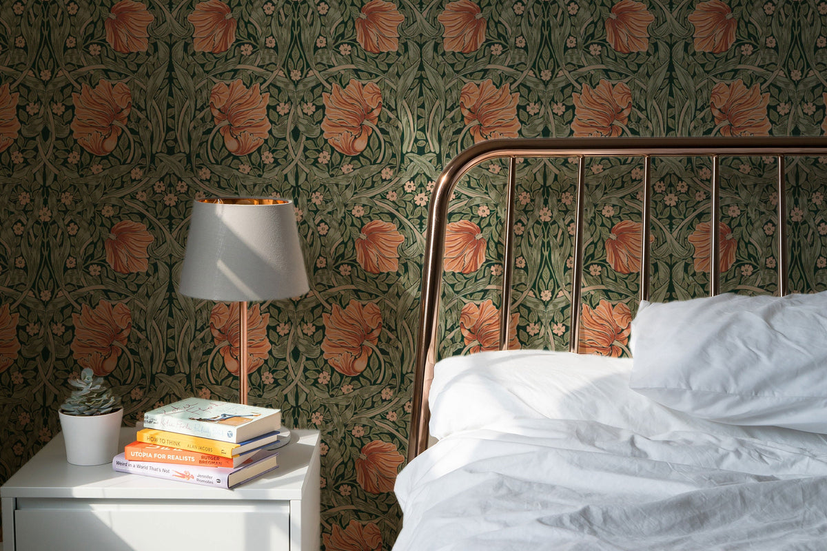 William Morris Pimpernel Pattern Peel and Stick Wallpaper Self-Adhesive Removable Wallcovering Fabric &amp; Light Canvas Texture Wall Murals