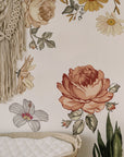 Soft Nursery Floral Wall Decal Wall Sticker for Kids Vintage Peony Flower