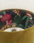Mustard velvet drum lampshade/ ceiling light shade with wonderland paper interior