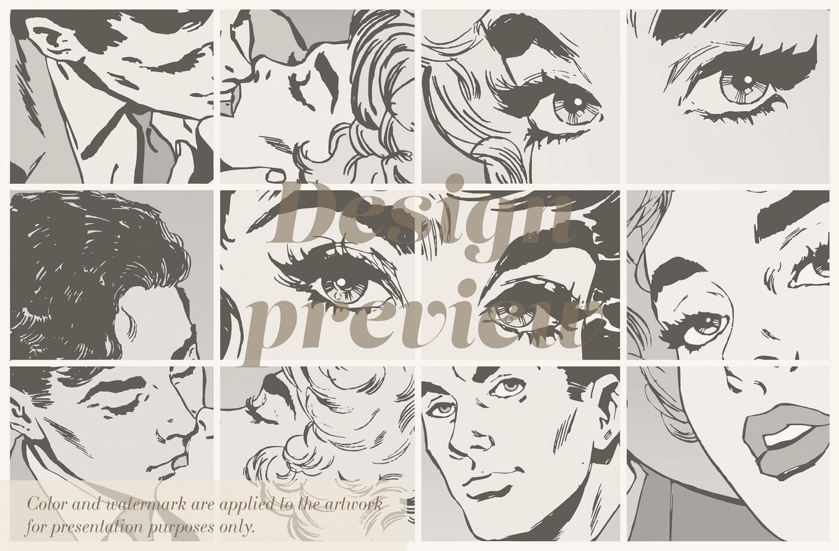 Black &amp; White Pop Art Wall Mural, Self adhesive removable wallpaper, peel and stick, temporary wallpaper, wall art
